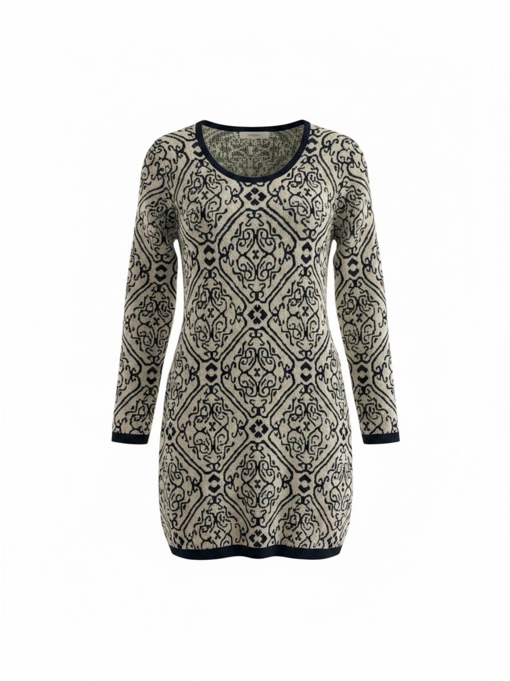 Baciano Ornate Scoop-Neck Knit Tunic in Beige and Black
